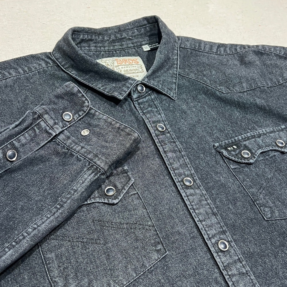 Howler Brothers Dust Up Denim Gray Pearl Snap Button‎ Western Size XXL